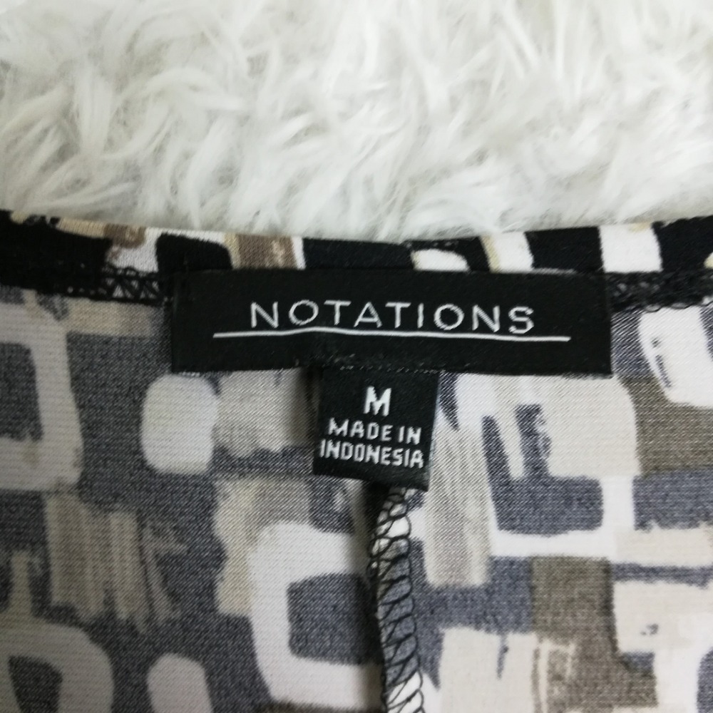 Notations Womens Dress Midi Geometric Print Black White Short Sleeve Keyhole M - Picture 6 of 11